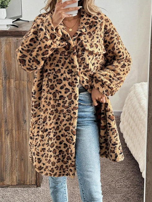 'Kaela' Leopard Print Fleece Lined Jacket - Celes Fashion